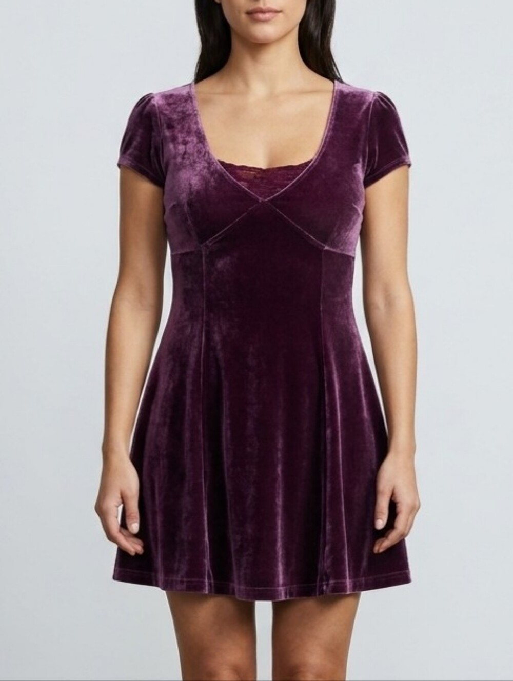 Vintage Y2K Whimsigoth Purple Velvet Fit Flare Skater Mini Dress sz M Women's